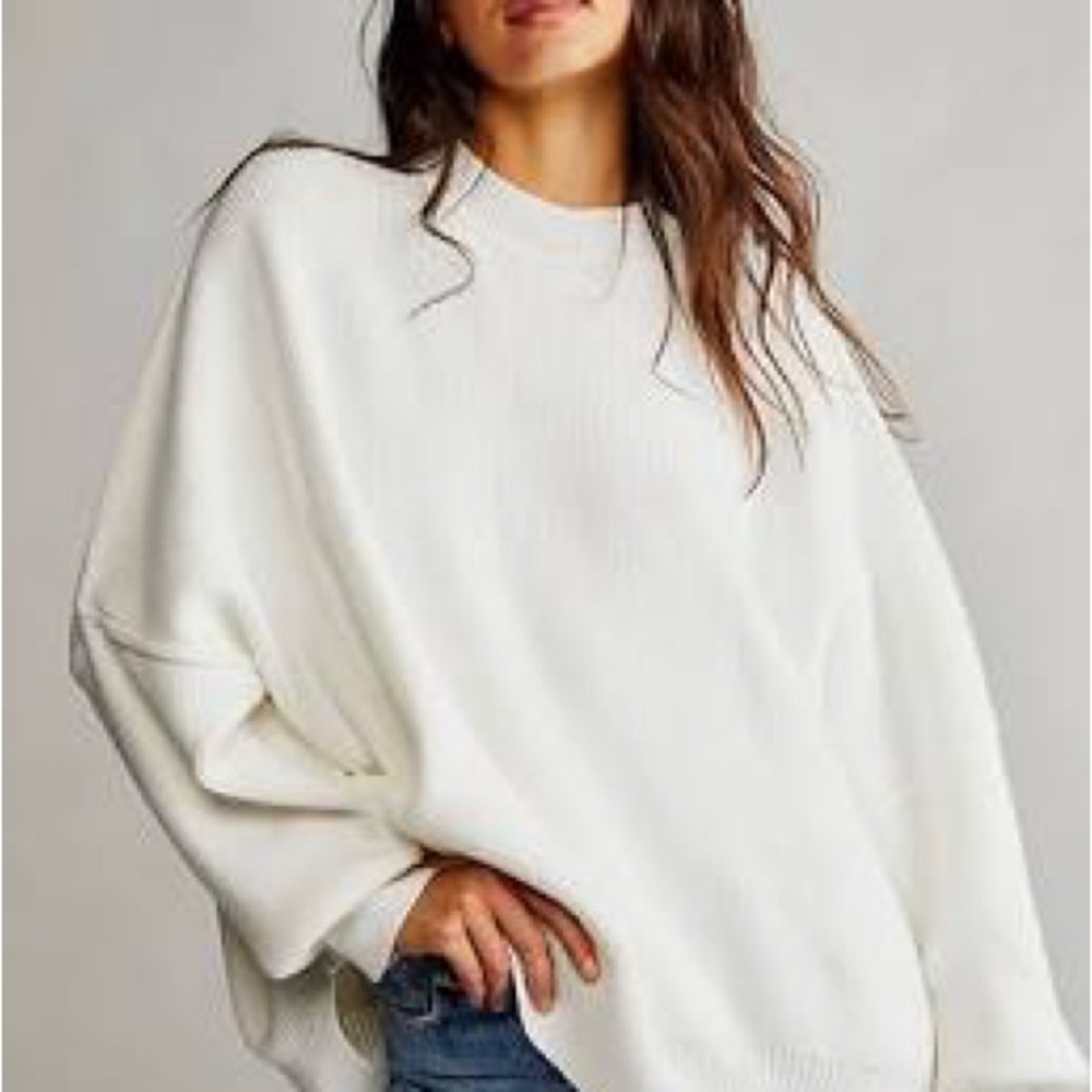 Free People Cozy White Crew Neck Sweater